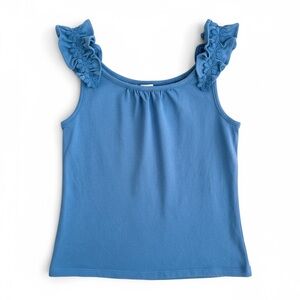 janie and jack ruffle strap jersey top sea blue size 8 EUC/NWOT